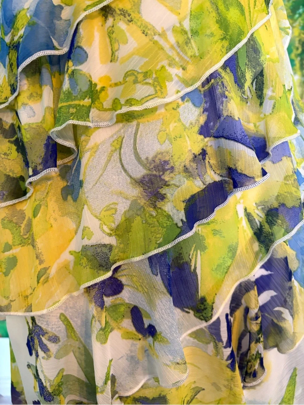 Coco Bianco Yellow, Blue & Green Floral Ruffled Midi Skirt - Picture 6 of 12